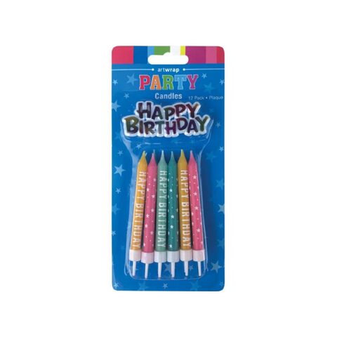 IG Design Party Candle 12pcs 8cm wPlaque - HBD