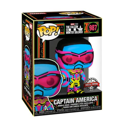 Funko POP Marvel The Falcon And The Winter Soldier 987 Captain America Blacklight SE
